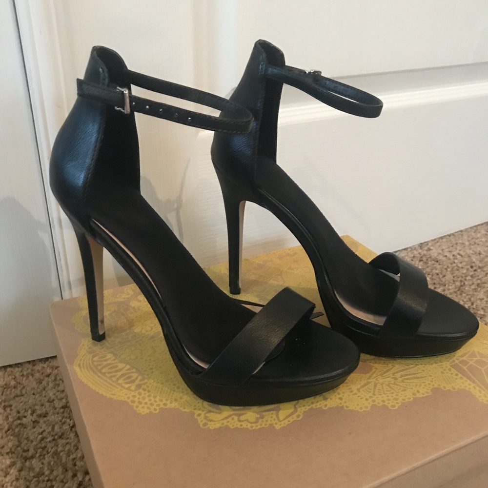 Strappy Black wedge heels